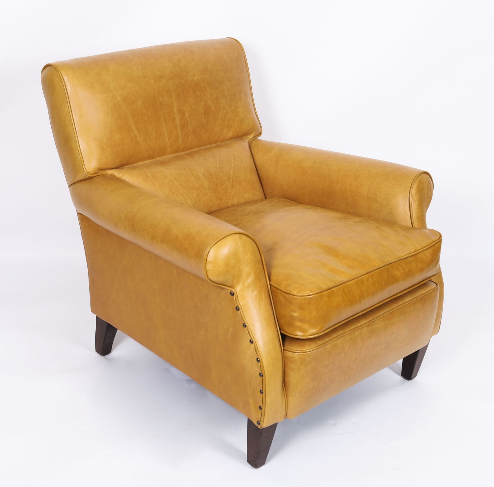 photo buy English Art Deco Club Leather Armchair Caramel Tan, Circa 1930
