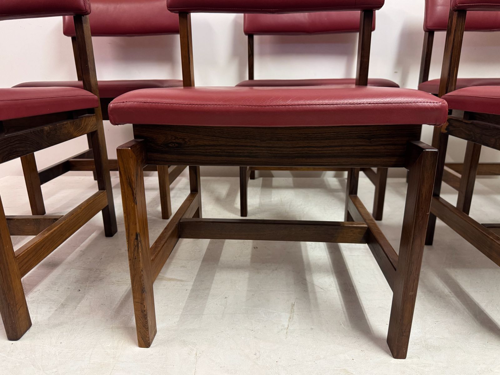 Set Of Six Danish Wood And Leather Dining Chairs photo for sale
