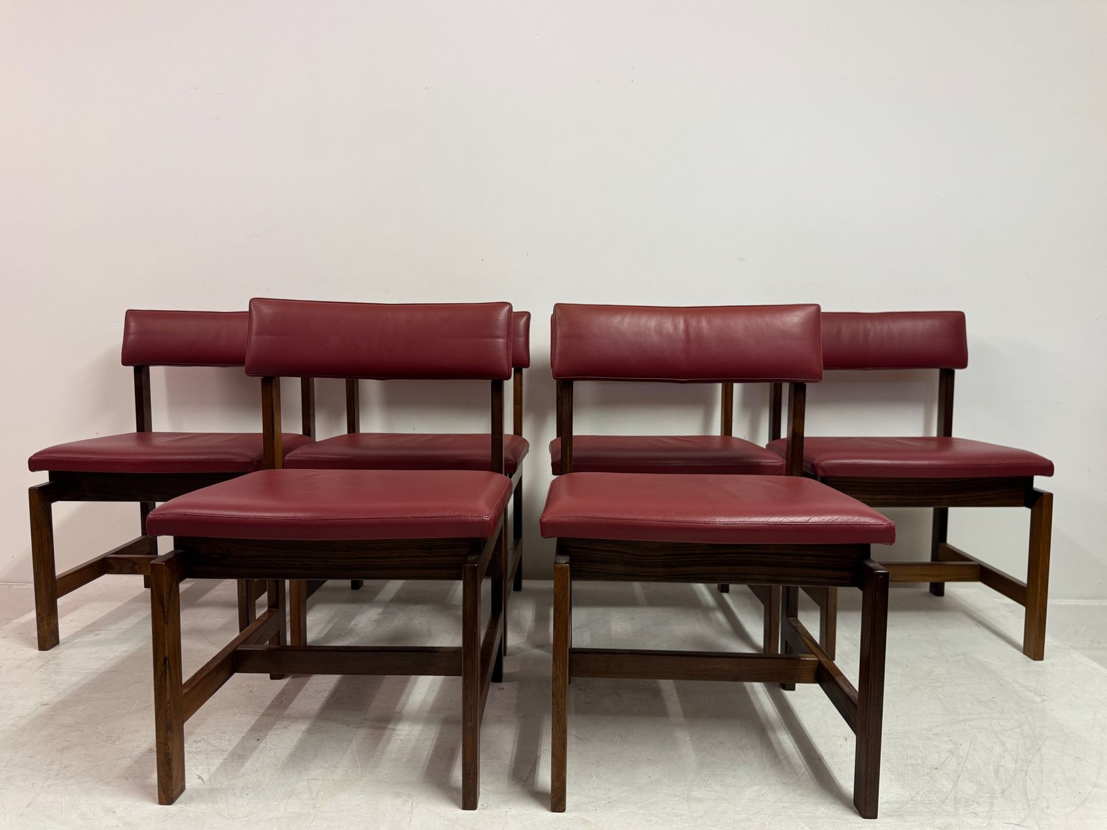Set Of Six Danish Wood And Leather Dining Chairs photo vintage
