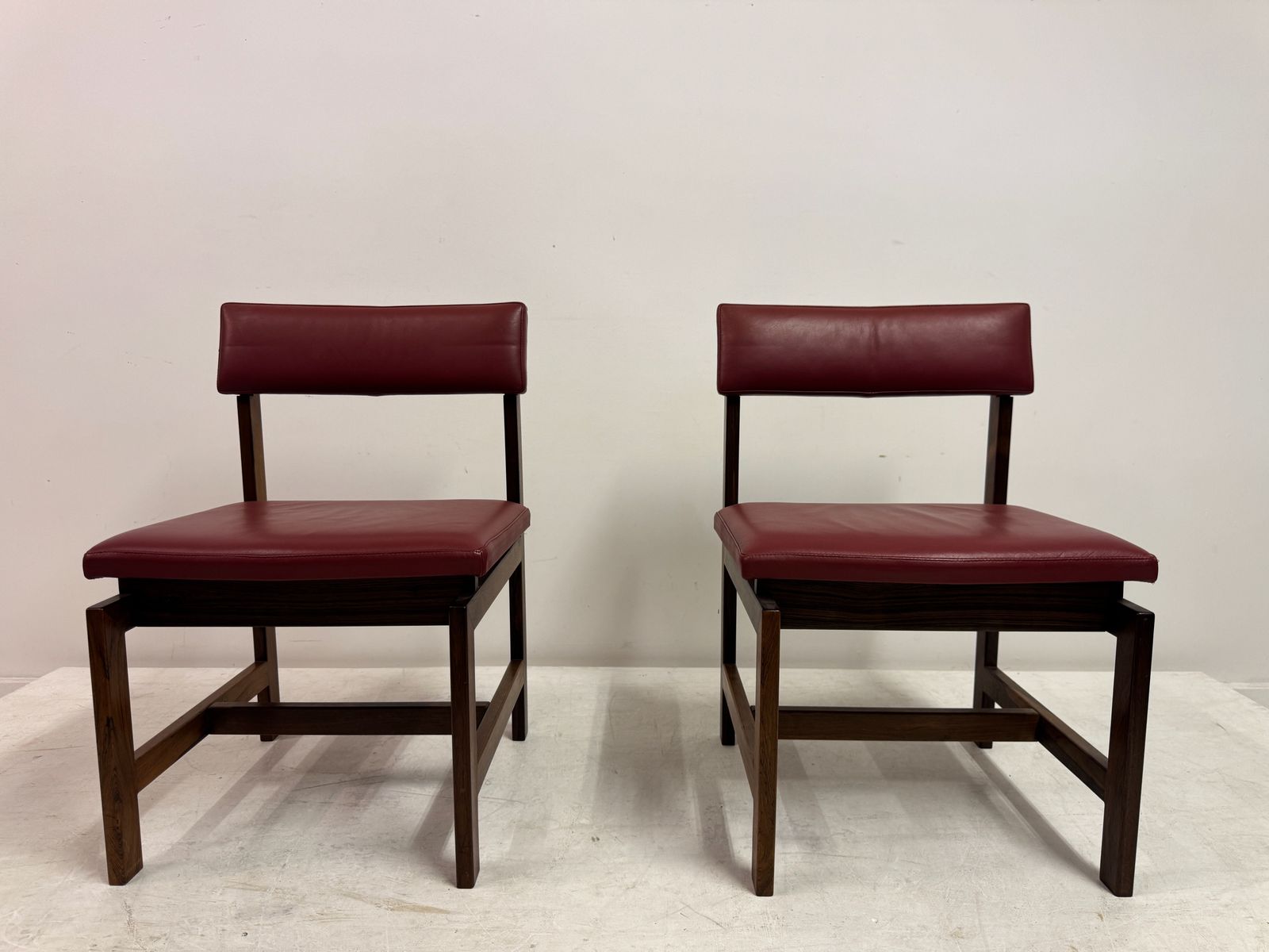 photo for sale Set Of Six Danish Wood And Leather Dining Chairs