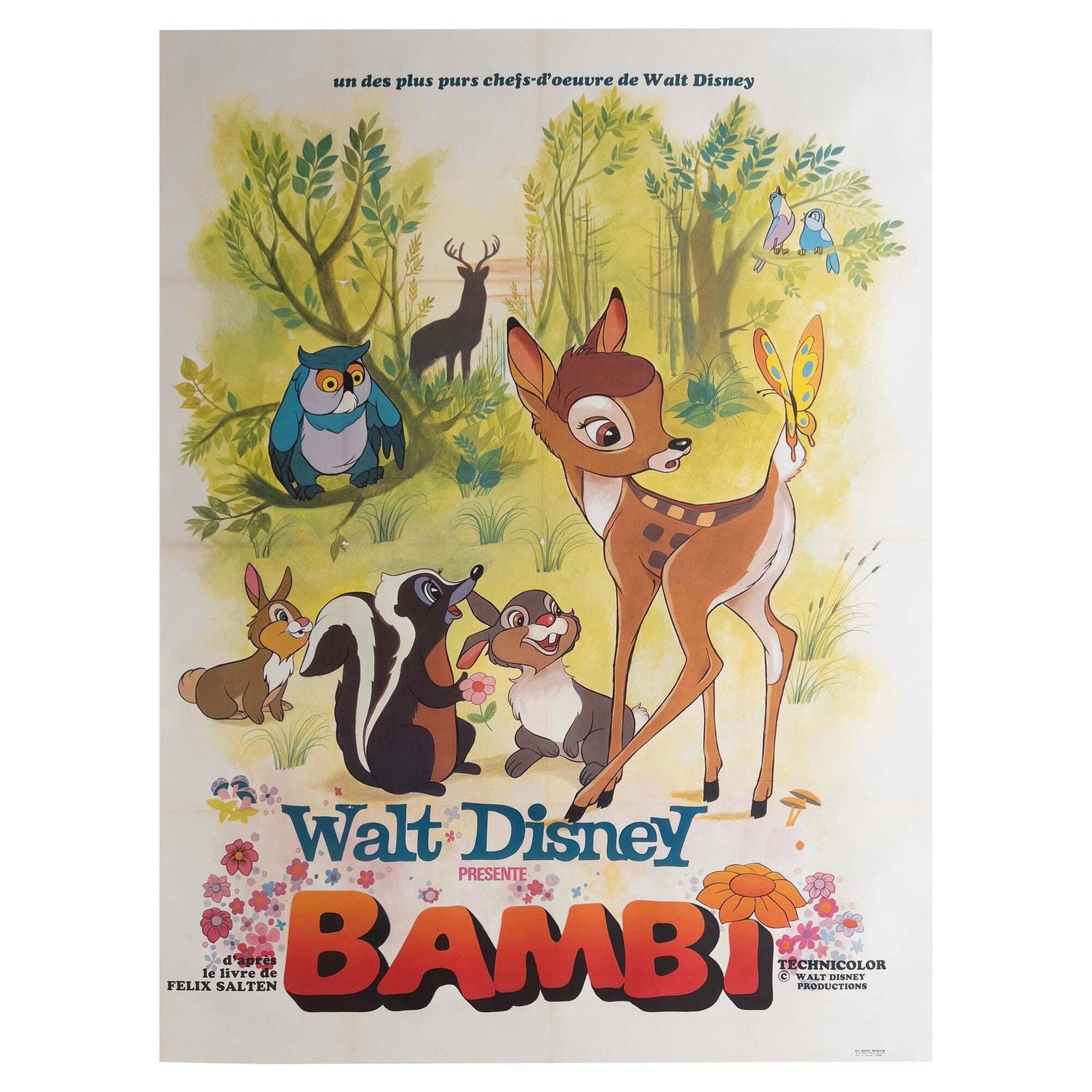 Bambi 1960s French Grande Film Movie Poster, Disney.