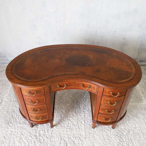 Late 18th/Early 19th‑Century English Sheraton Revival Kidney Desk   Original Leather Top photo buy