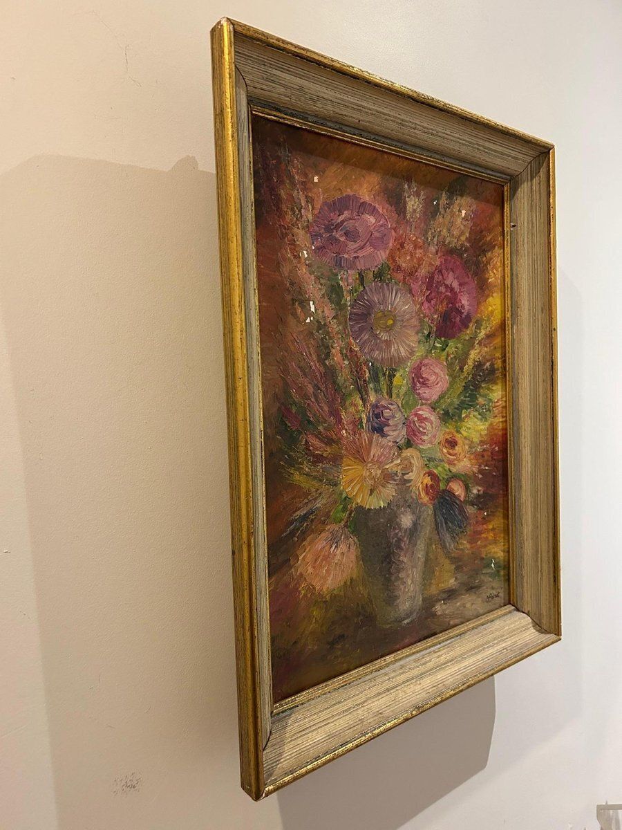 R Poirot, Bouquet, 1950s, Oil On Canvas photo Art