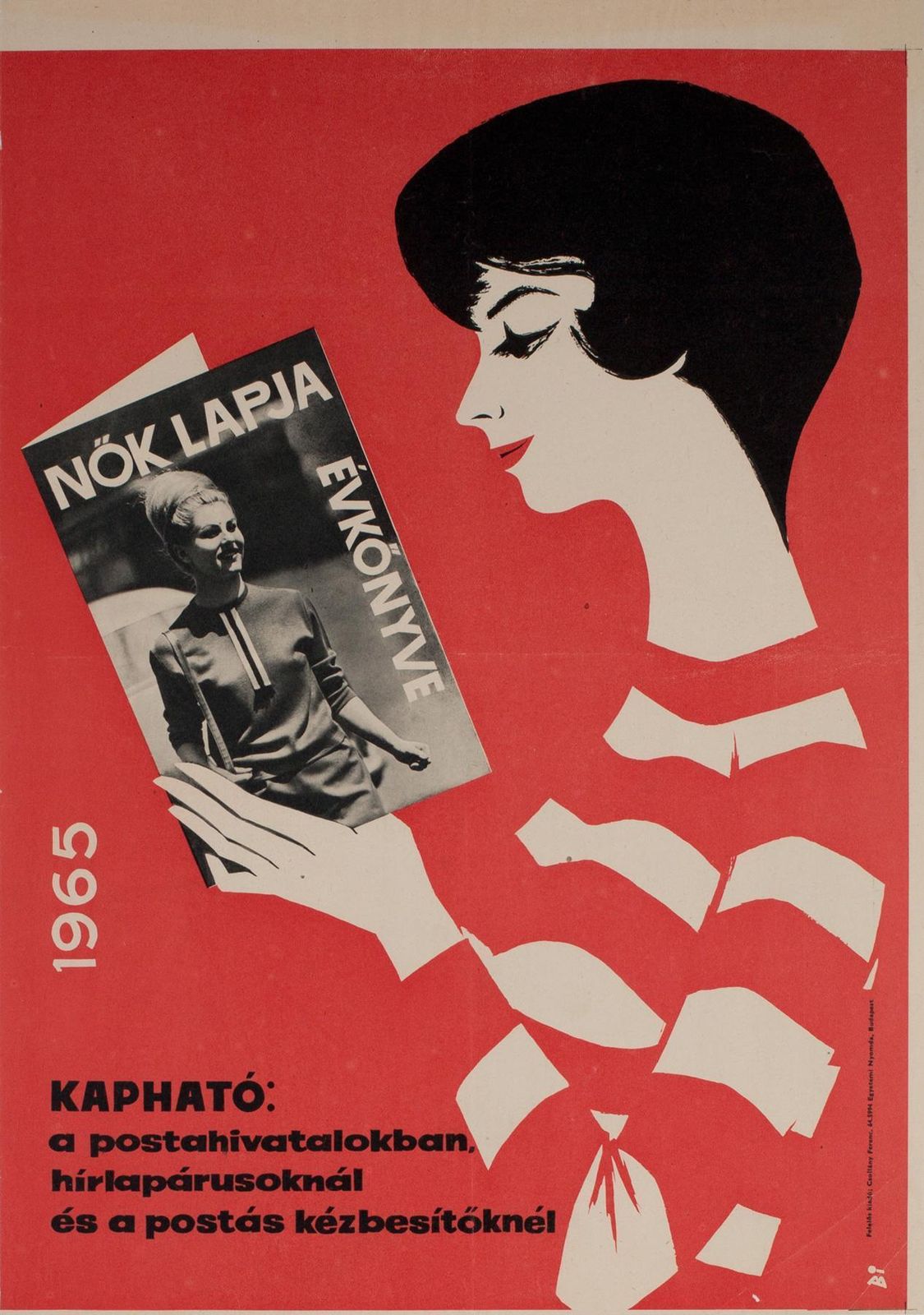 Affiche publicitaire hongroise, annuaire du journal féminin Nők Lapja, 1964, Balogh photo furniture