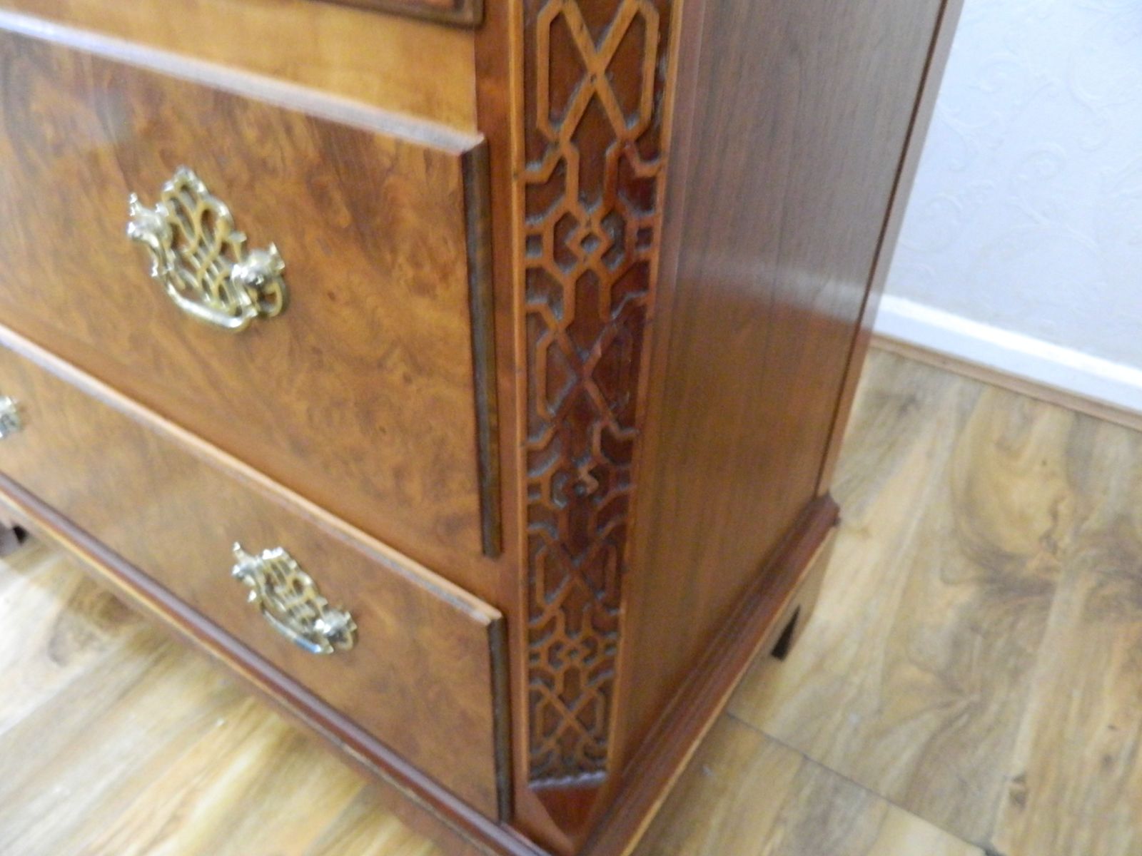 Furniture Baker Furniture Walnut Chest Of Drawers Chippendale Style photo