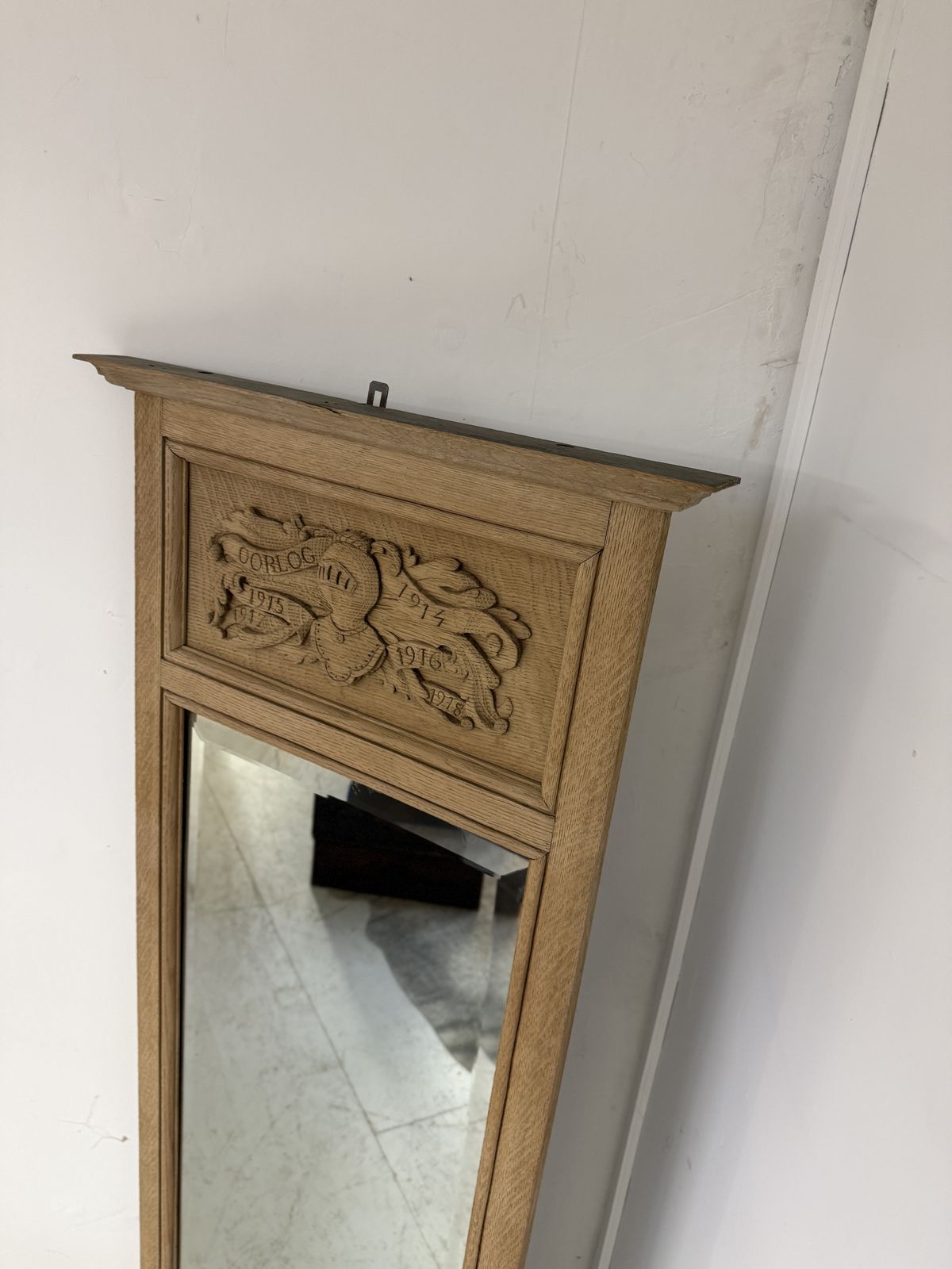 photo for sale Tall Antique French Trumeau Mirror With Raw Oak Frame