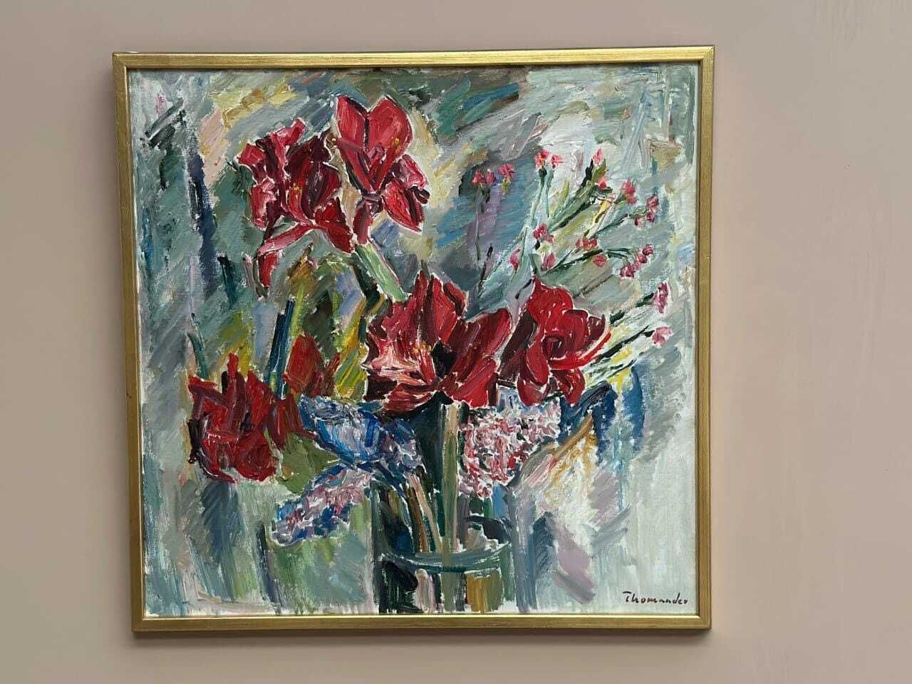 Original Swedish Oil On Canvas – “Amaryllis And Hyacinths” By Harry Thomander – Vintage & Framed – 64 × 65 Cm (25.2" × 25.6") photo buy