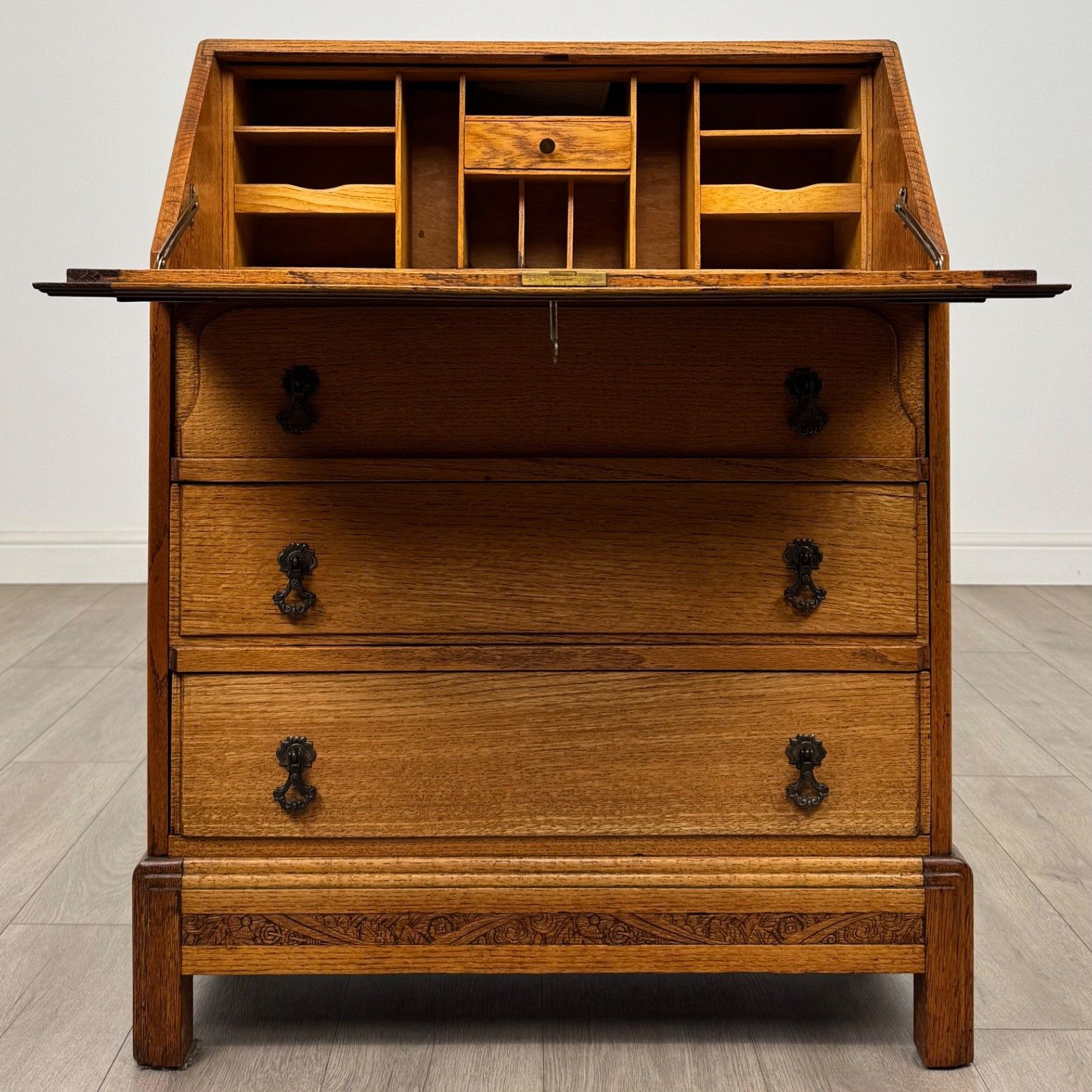 Antique 20th Century Art Deco Style Golden Oak Bureau ( Af 5497 ) photo furniture