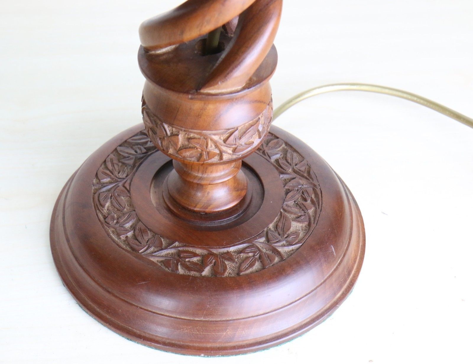 Table Lamp A Vintage Carved Wooden Open Barley Twist Lamp Decorated North India photo vinterior