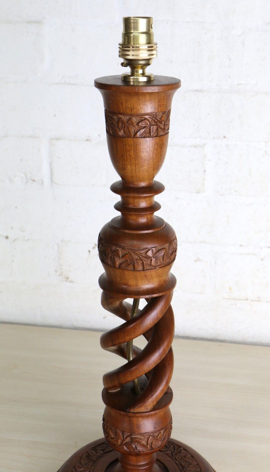 95.0 Table Lamp A Vintage Carved Wooden Open Barley Twist Lamp Decorated North India photo