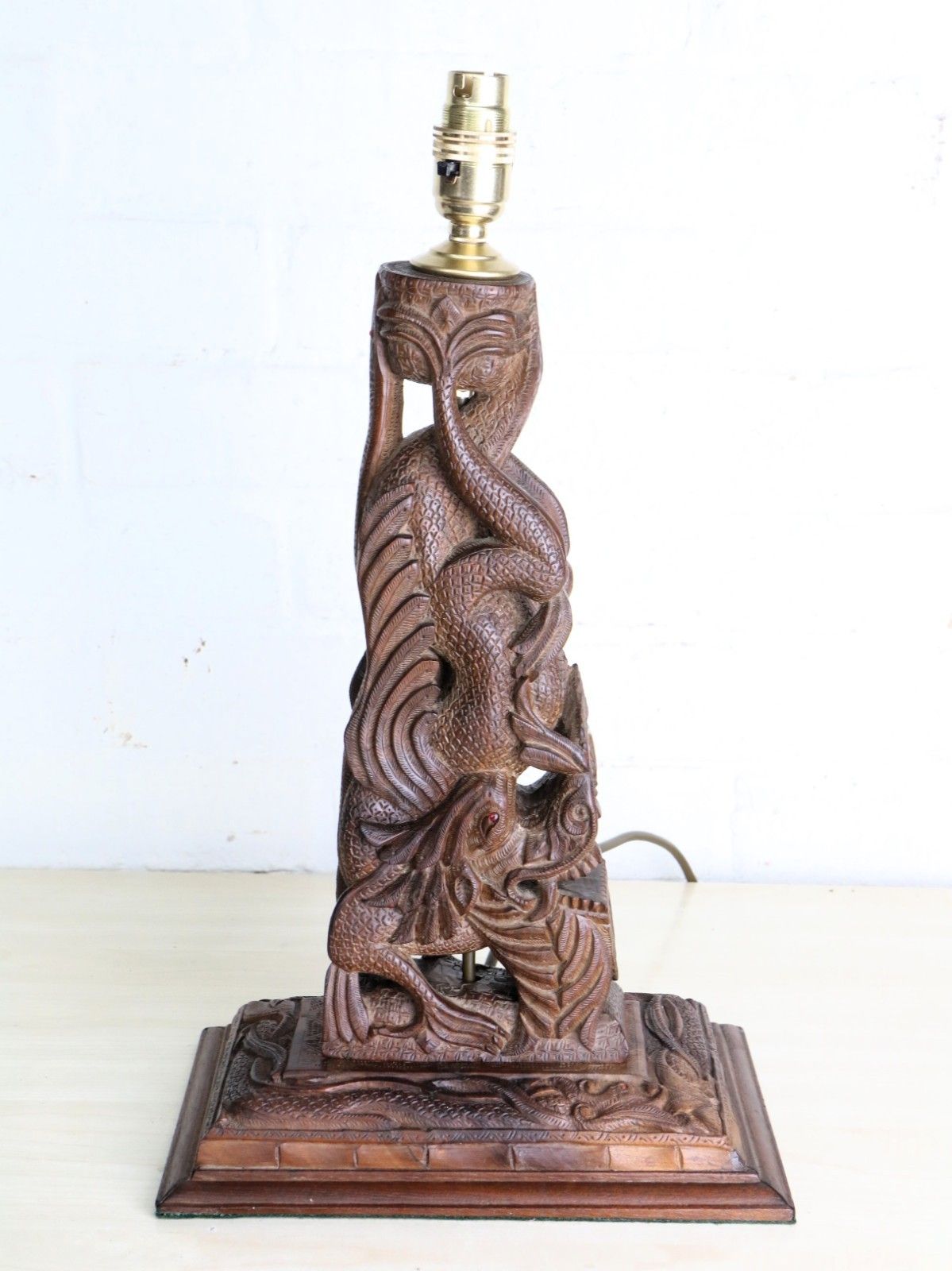 Table Lamp A Vintage Carved Dragon Table Lamp Teak Wood South East Asian