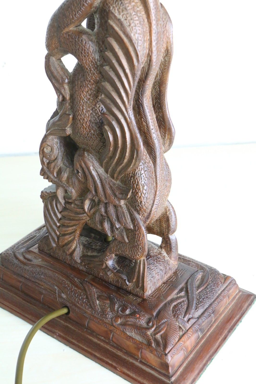 105.0 Table Lamp A Vintage Carved Dragon Table Lamp Teak Wood South East Asian photo