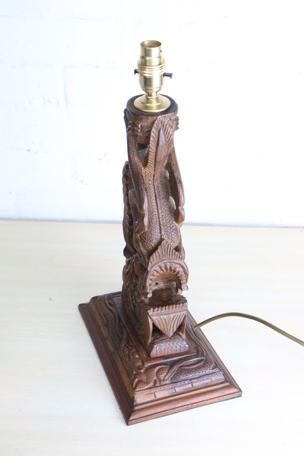 photo buy Table Lamp A Vintage Carved Dragon Table Lamp Teak Wood South East Asian
