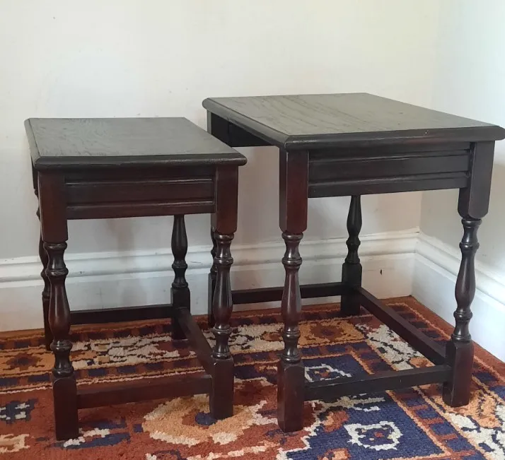 Vintage Nest Of Two Jacobean Dark Oak Side Tables photo 110.0