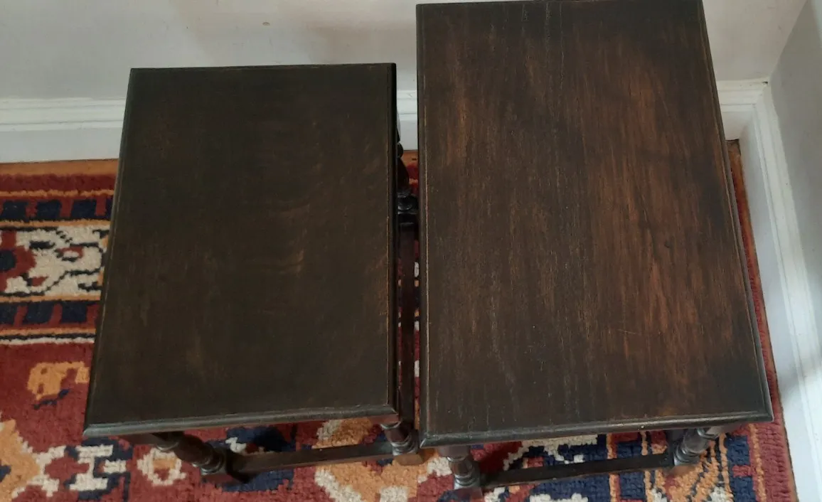 Vintage Nest Of Two Jacobean Dark Oak Side Tables photo vinterior