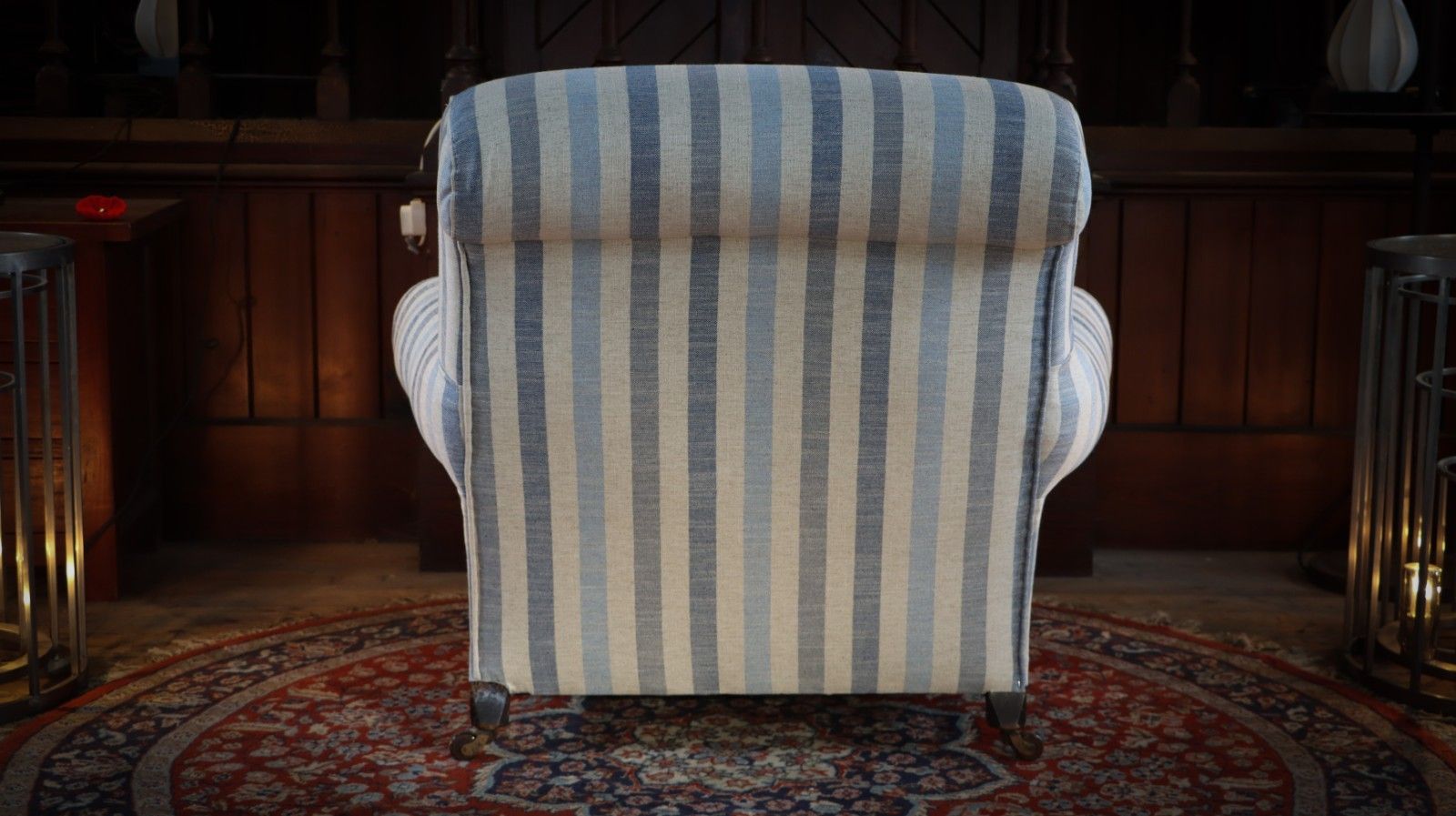 photo buy Howard And Sons Club Style Armchair Colefax And Fowler Linen Stripes Blue White