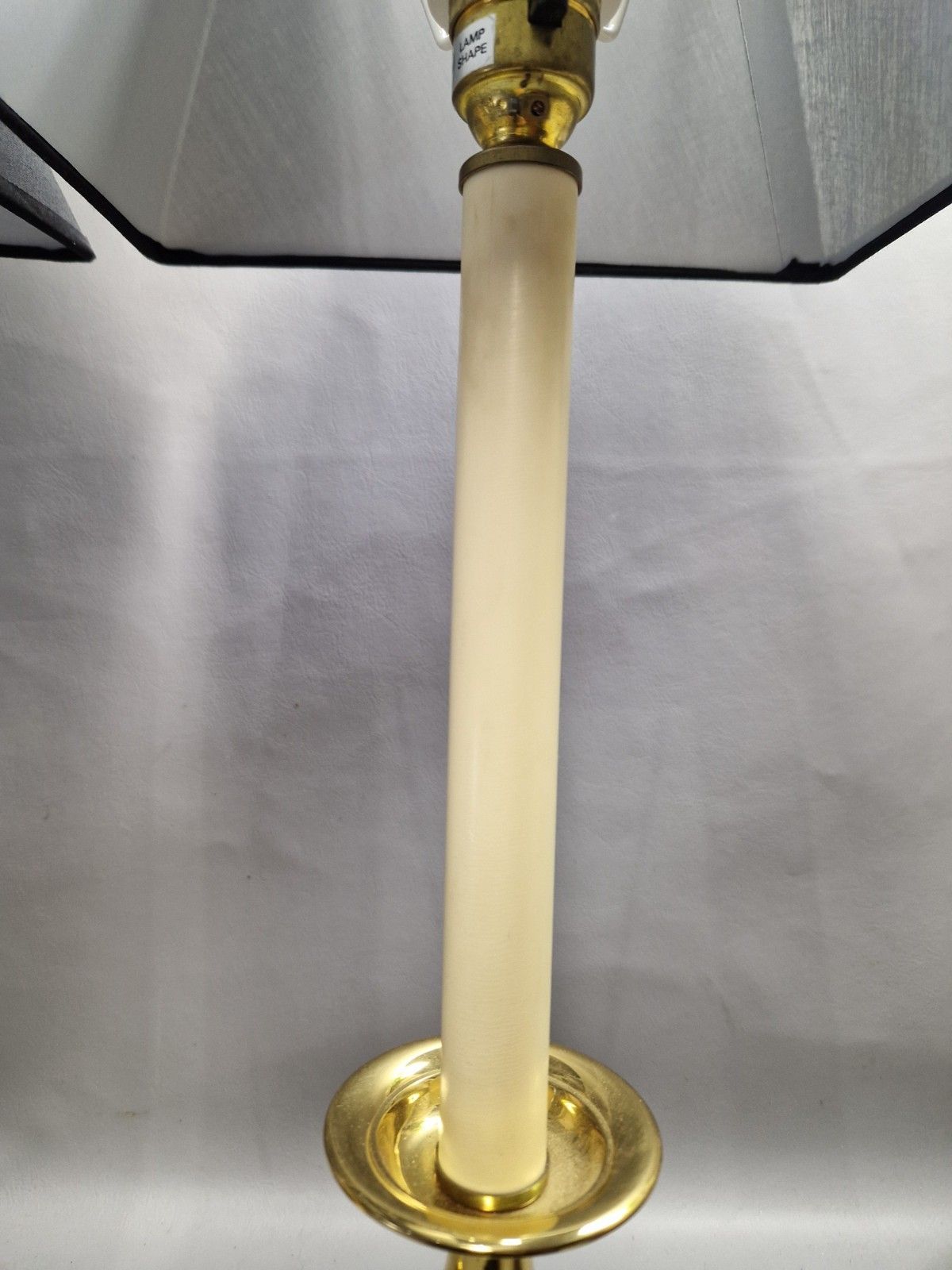 Vintage Pair Of Brass Tall Candlestick Table Lamps Black Shades Country House photo buy