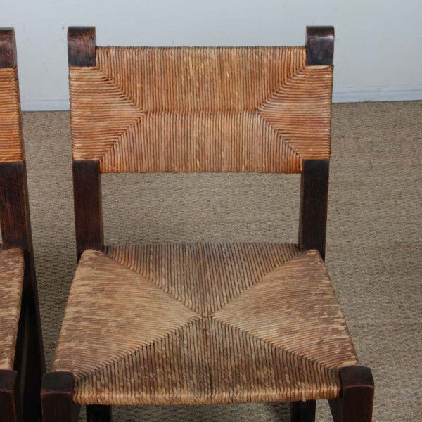 Set Of 4 Solid Wood Straw Seated Chairs, French Work, 1940 photo 1178.0