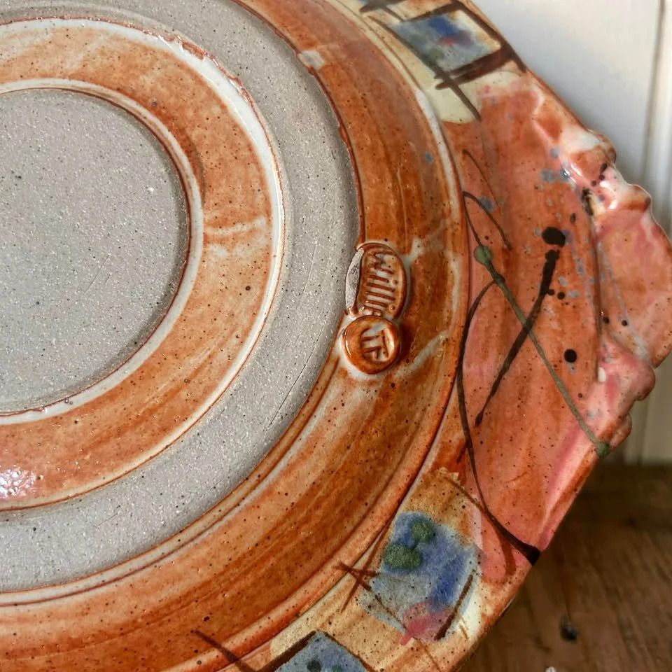 Studio Pottery Folk Art Ship Dish photo vinterior