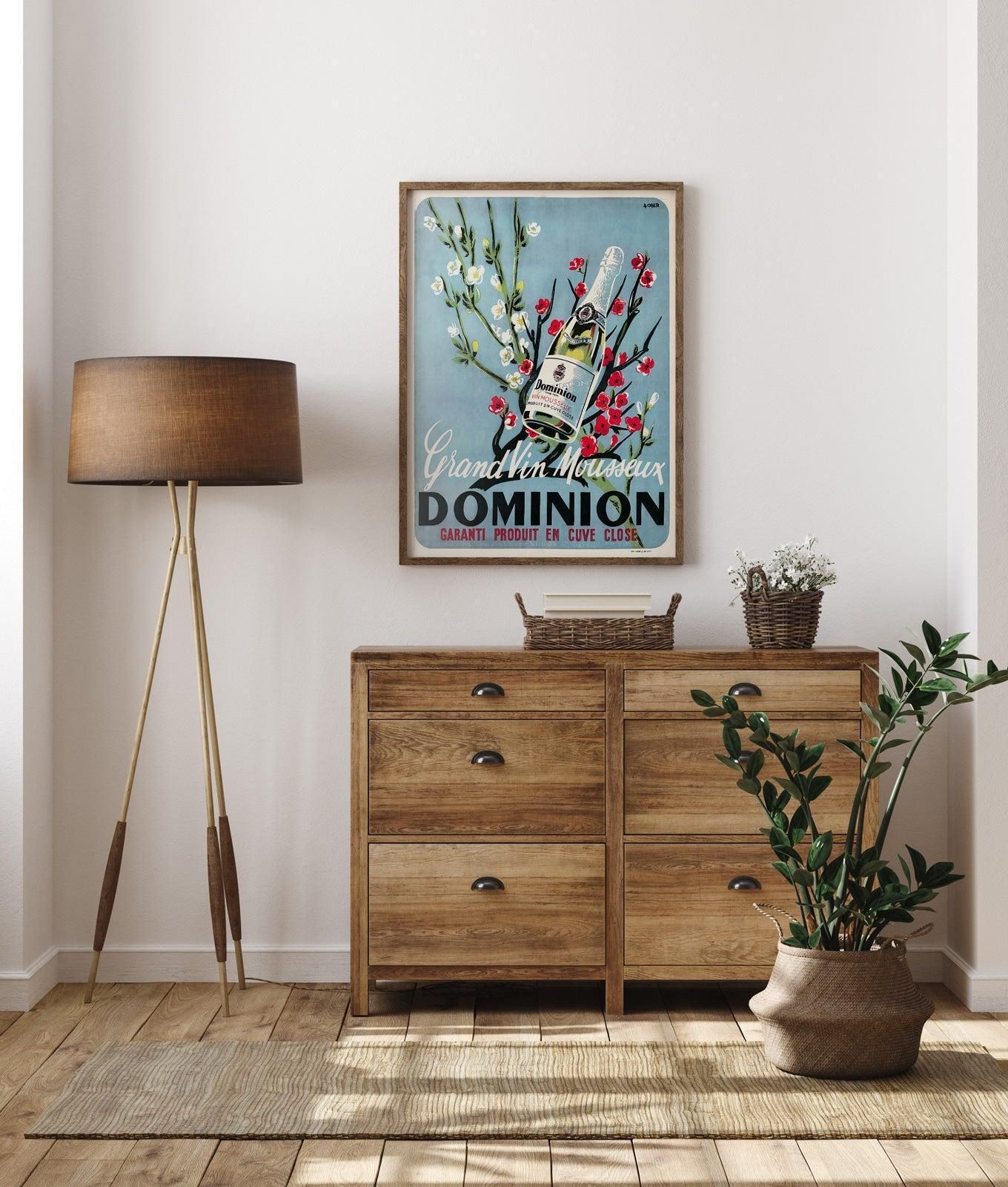 Grand Vin Mousseux Dominion ca. jaren 1950 Franse alcoholadvertentieposter, Ober photo furniture