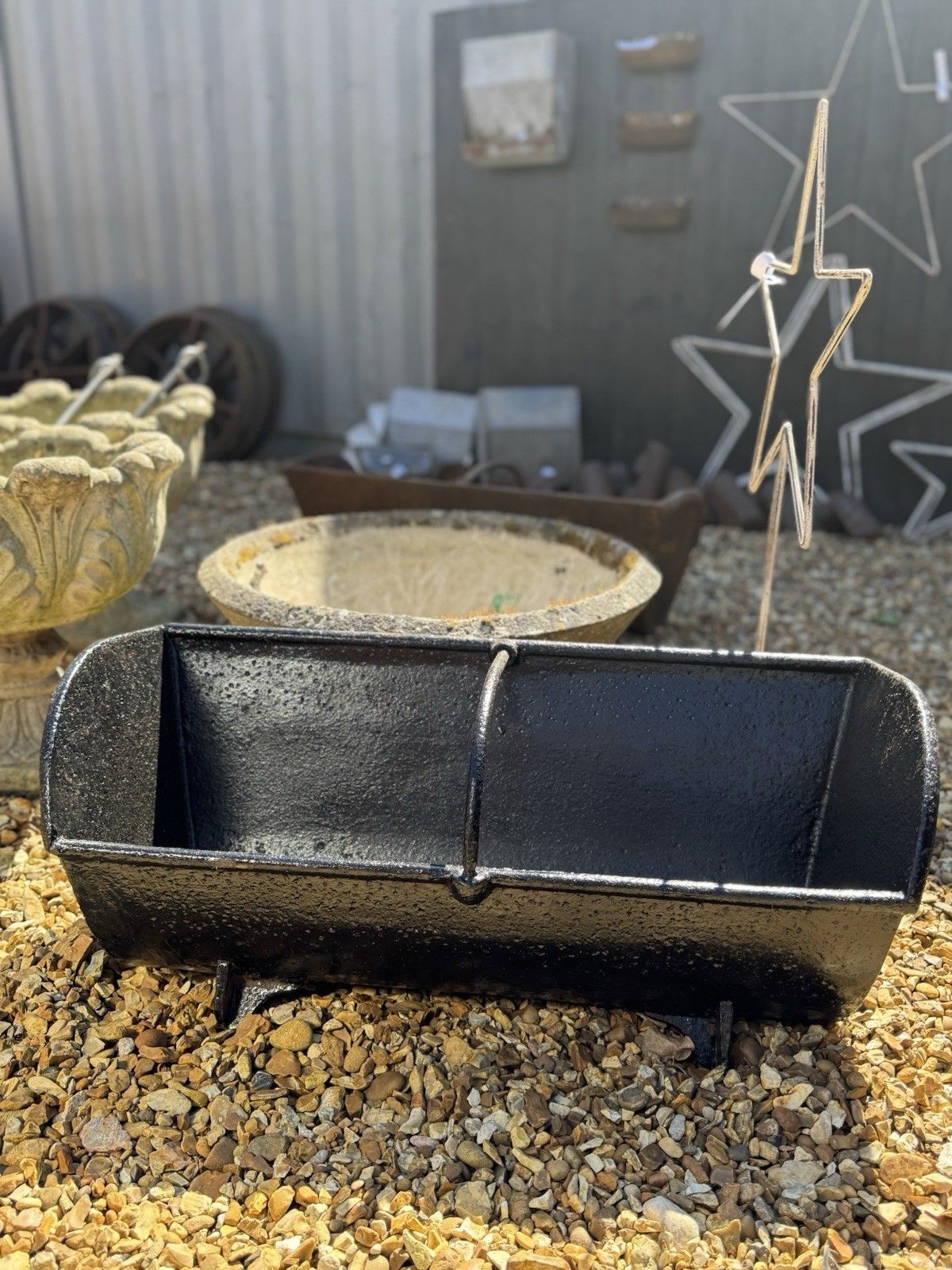 Antique Black Cast Iron Trough Feeder / Garden Planter Plant Pot / Log Holder photo Garden Decor