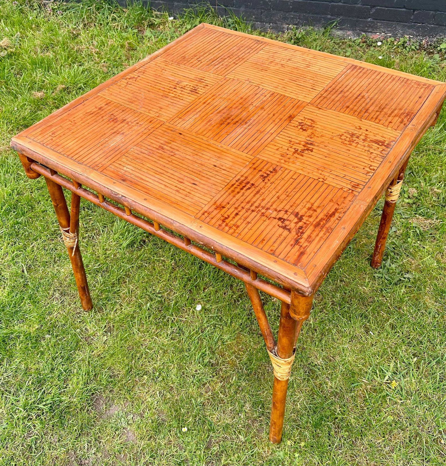 Mid Century Tiger Bamboo Table Kitchen Garden Coffee Hall Occasional Wooden Desk Industrial Antique Vintage Retro photo furniture