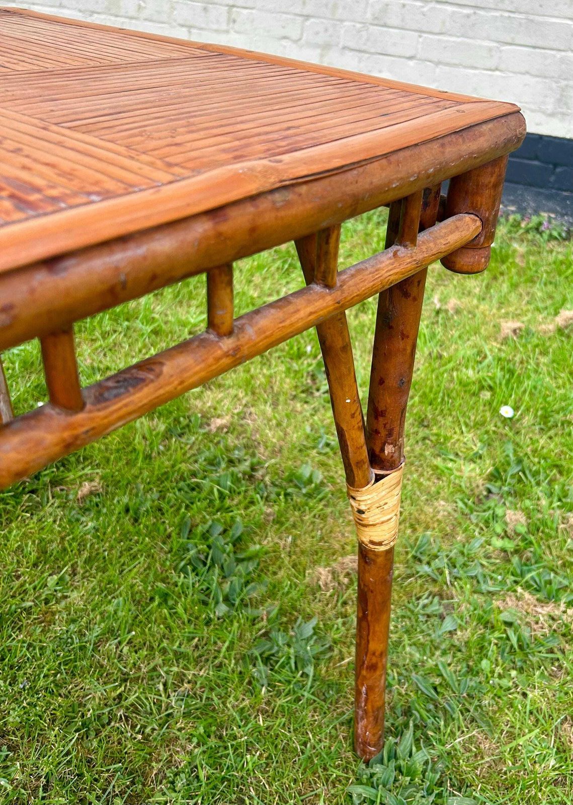 Mid Century Tiger Bamboo Table Kitchen Garden Coffee Hall Occasional Wooden Desk Industrial Antique Vintage Retro photo vinterior