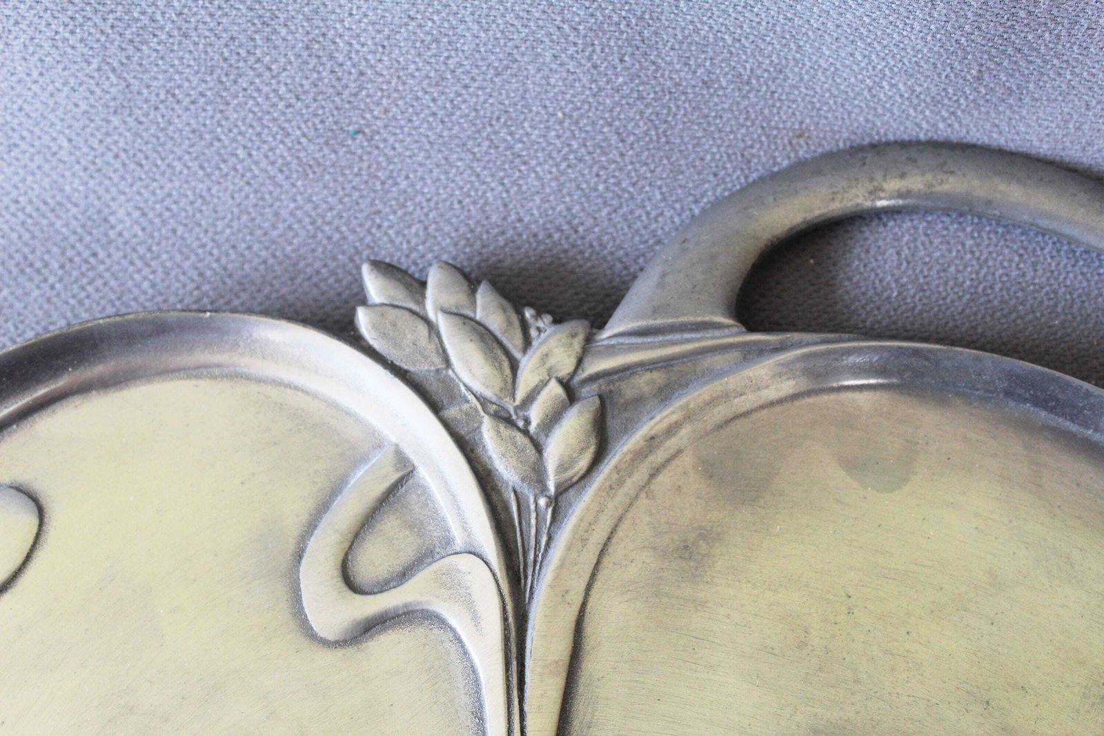 Large Vintage Pewter Centerpiece Tray, 94% Etain Pur, Four Leaf Clover Art Nouveau Design, Flat Platter, Potstainiers Hutois Belgium photo 108.0