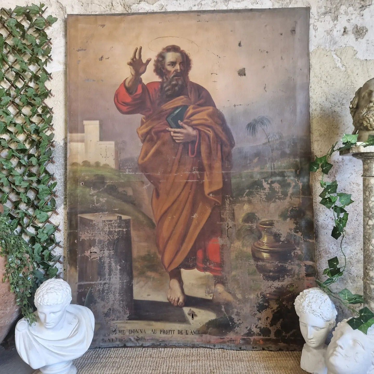 Antique Large Oil Painting Saint Matthias The Apostle 18th Century photo furniture