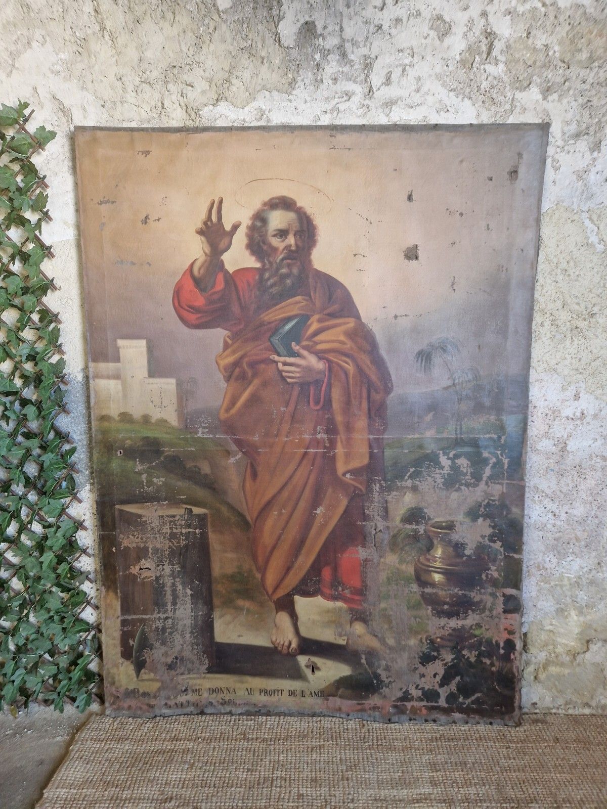 photo vinterior Antique Large Oil Painting Saint Matthias The Apostle 18th Century