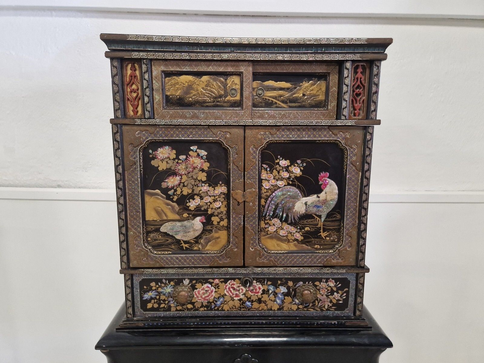 Antique Japanese Cabinet 19th Century Lacquered Mother Of Pearl 1850 photo buy