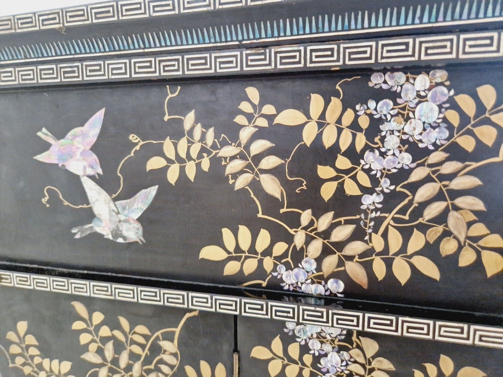 Antique Japanese Cabinet 19th Century Lacquered Mother Of Pearl 1850 photo vintage