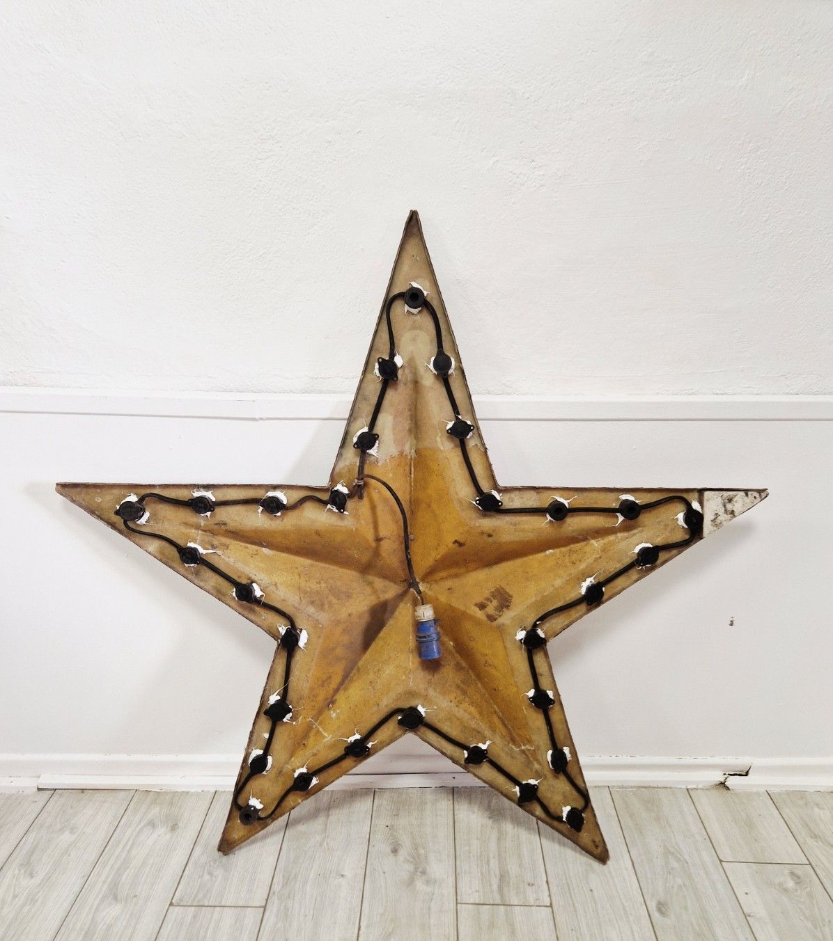 Pair Of Vintage Industrial Marquee Star Wall Lights Distressed Gold Finish 1960s photo for sale