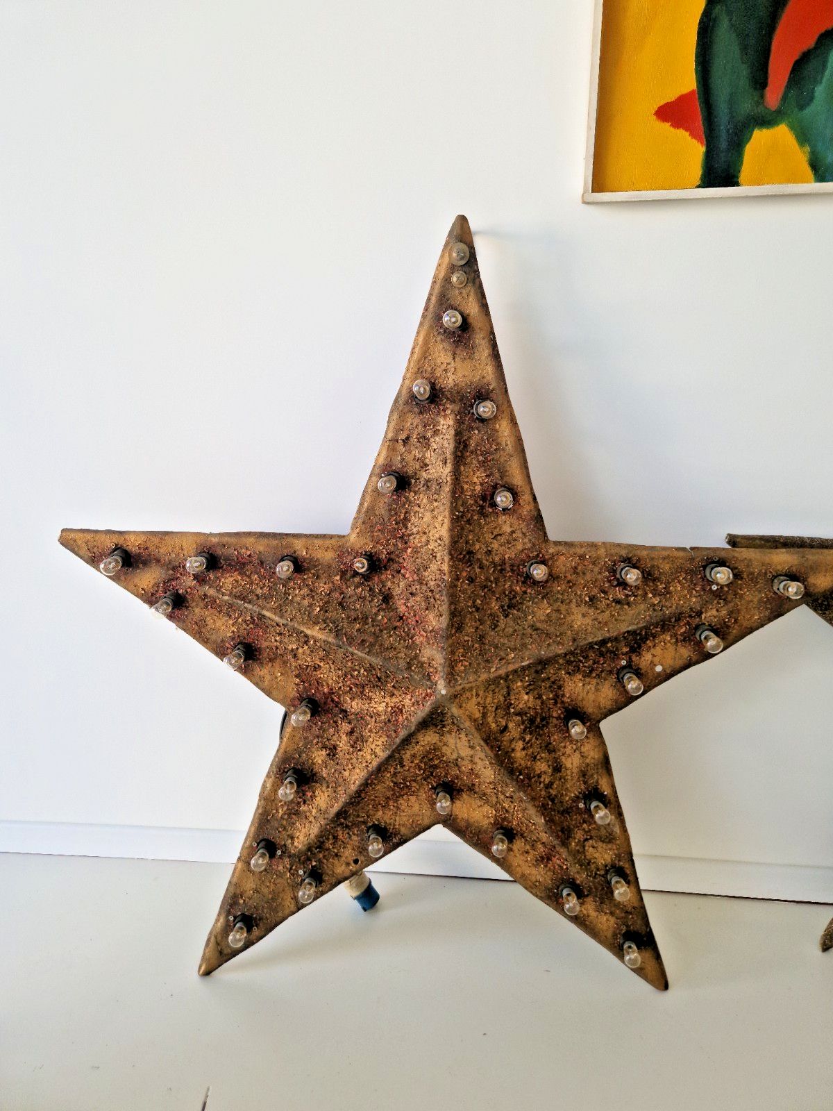 Pair Of Vintage Industrial Marquee Star Wall Lights Distressed Gold Finish 1960s photo Lighting