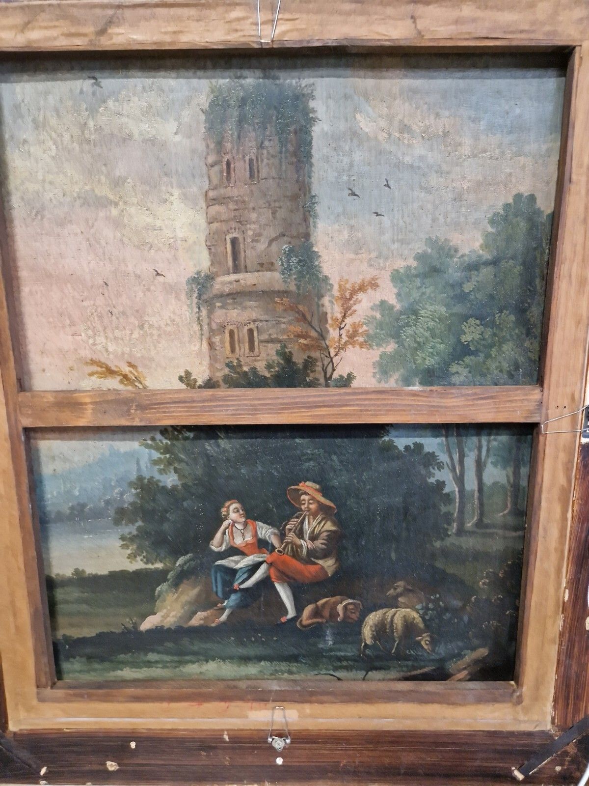 19th Century Oil Painting Rare  Double Sided photo vintage