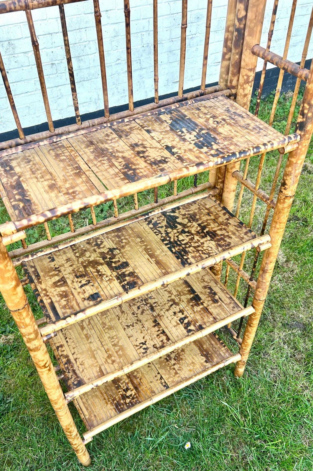Tiger Bamboo Folding Bookshelf Cabinet Bedroom Wooden Industrial Antique Vintage Retro Bookshelves Library Mid Century Bookcase Book photo for sale