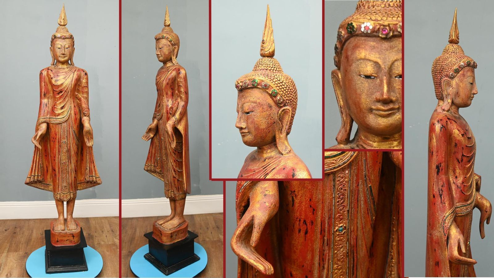 Carved Standing Burmese Buddha Statue Buddhist Art Mandalay