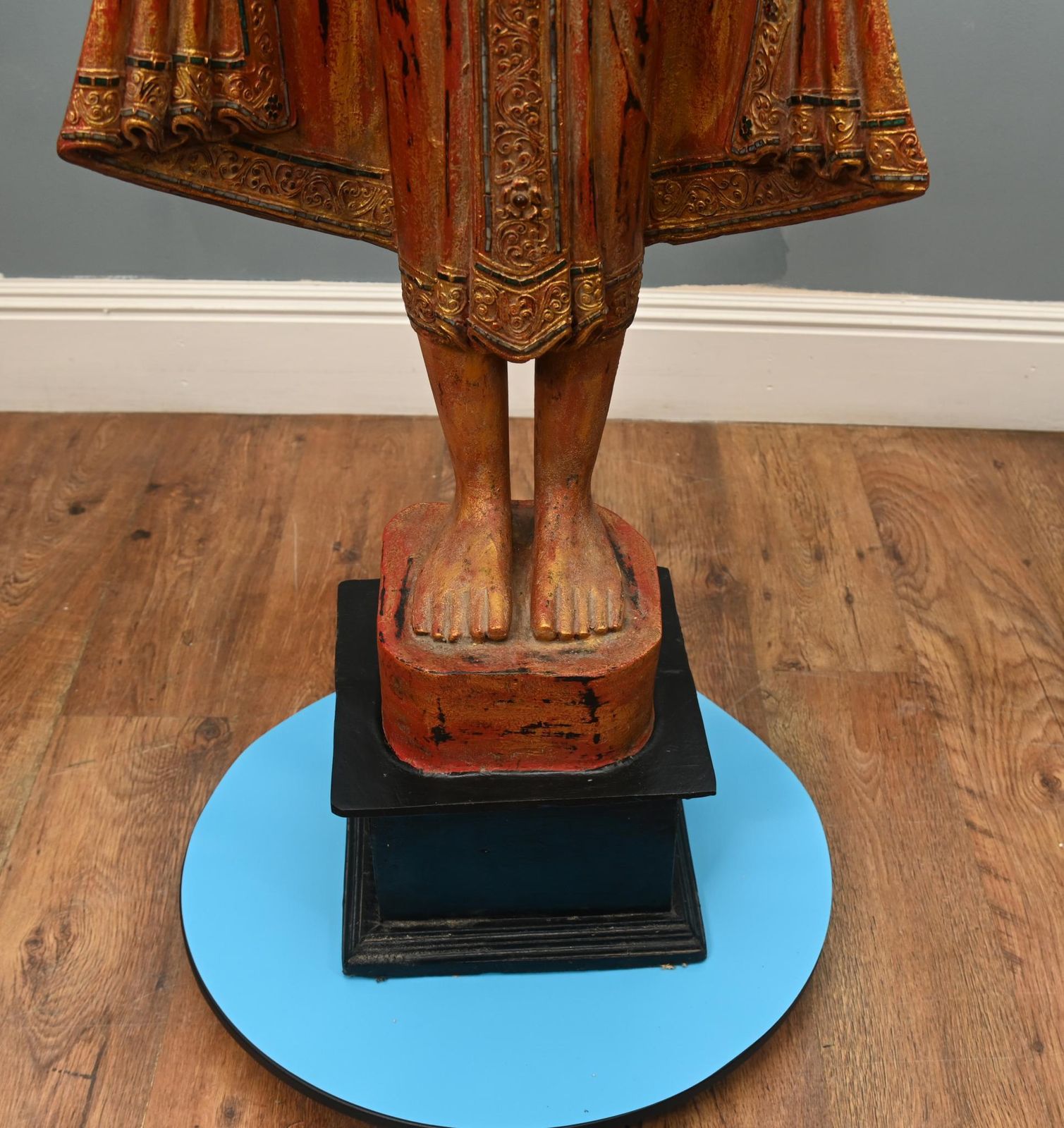 Carved Standing Burmese Buddha Statue Buddhist Art Mandalay photo vintage