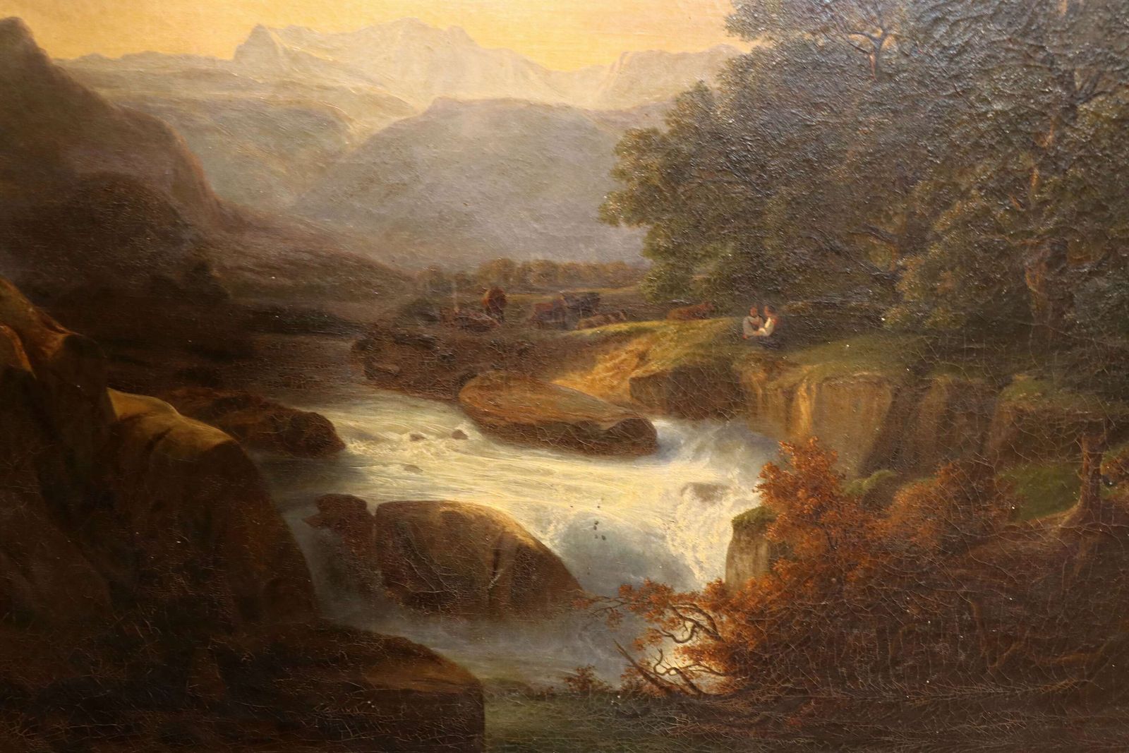 Large 19th Century Continental School Landscape Oil Painting In Original Gilt Frame photo furniture