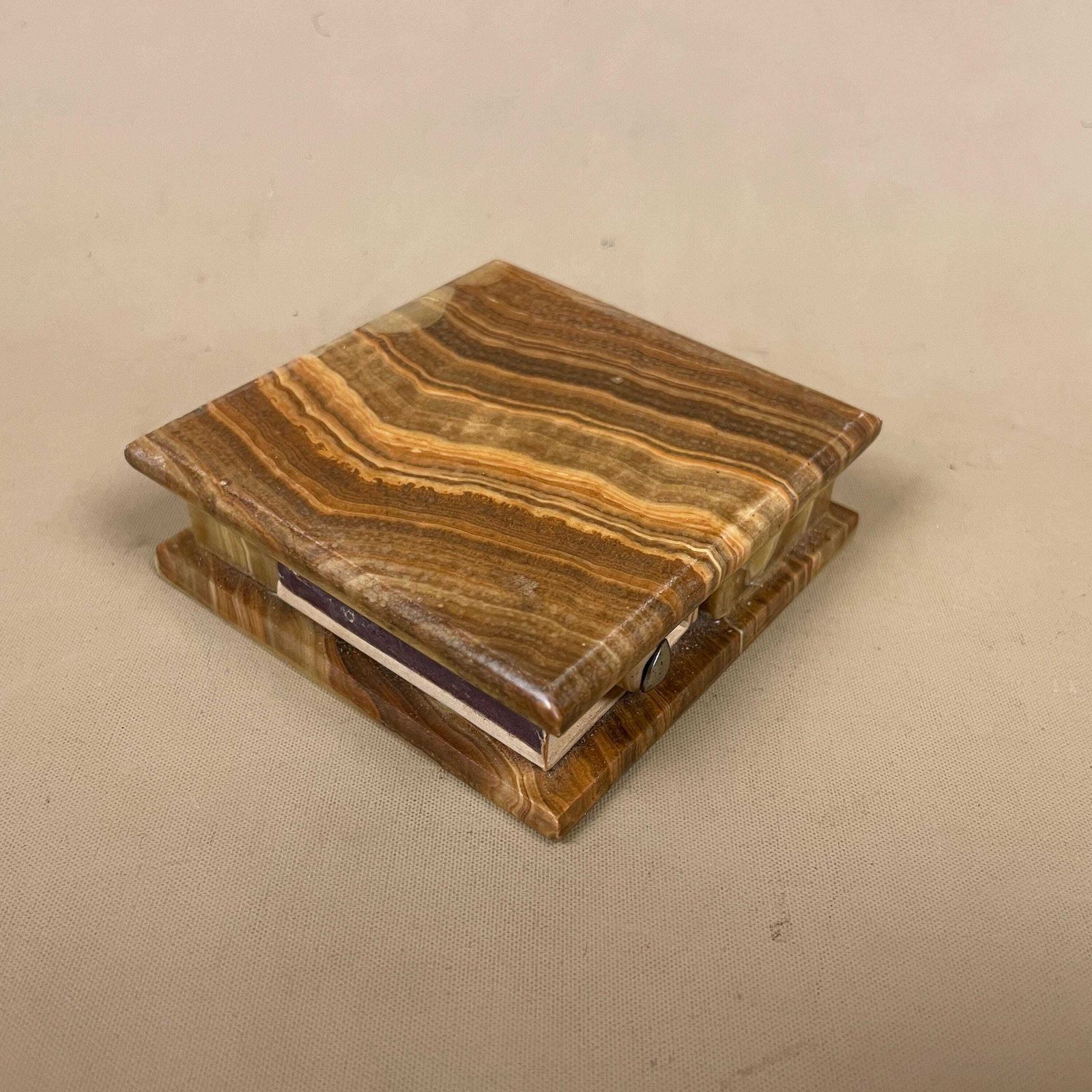 Onyx Marble Match Box Holder Vintage Carved Stone 2x Drawer Match Holder Brown Mid Century Desk Table Display photo furniture