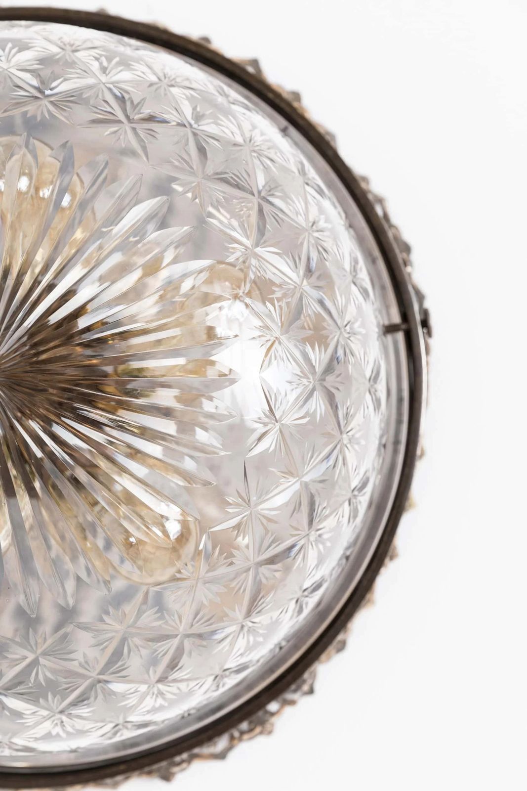 Xl Edwardian Silver Plated Cut Glass Ceiling Light photo vintage