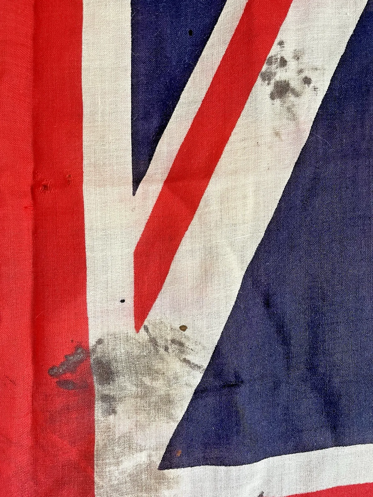 Antique 53" British Union Jack Naval Ensign Linen Flag Vintage Wall Hanging 40's photo vinterior