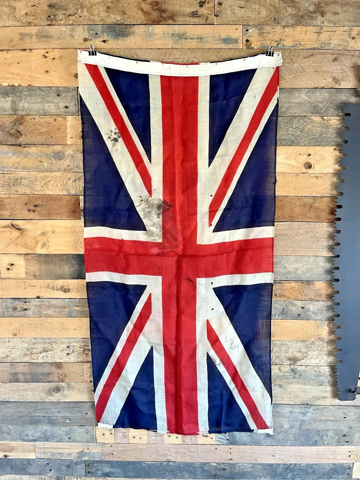 Antique 53" British Union Jack Naval Ensign Linen Flag Vintage Wall Hanging 40's photo buy