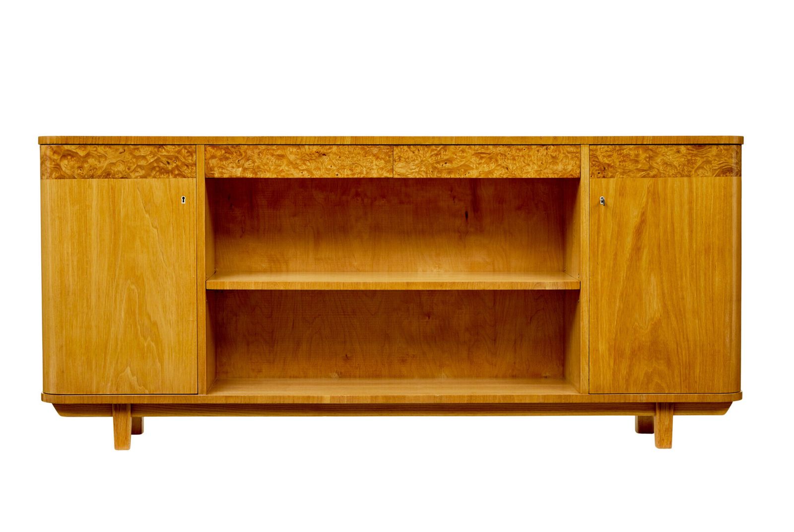Scandinavian Mid Century Elm And Burr Low Open Bookcase photo 3575.0
