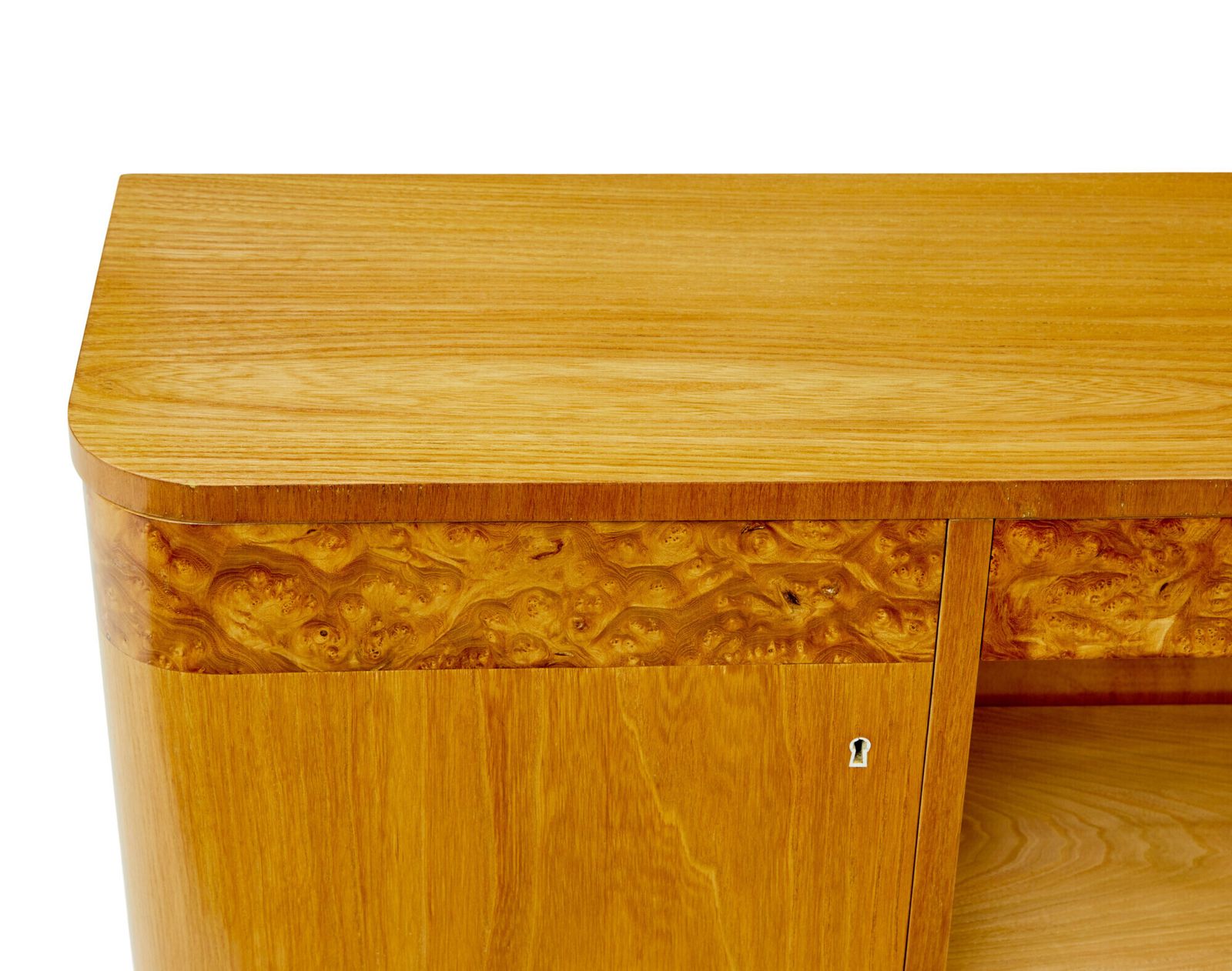 Scandinavian Mid Century Elm And Burr Low Open Bookcase photo buy