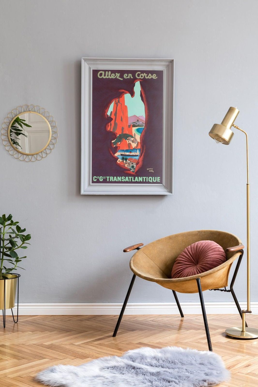 Allez En Corse Cgt C1950s Corsica Small French Travel Poster, Edouard Collin photo furniture