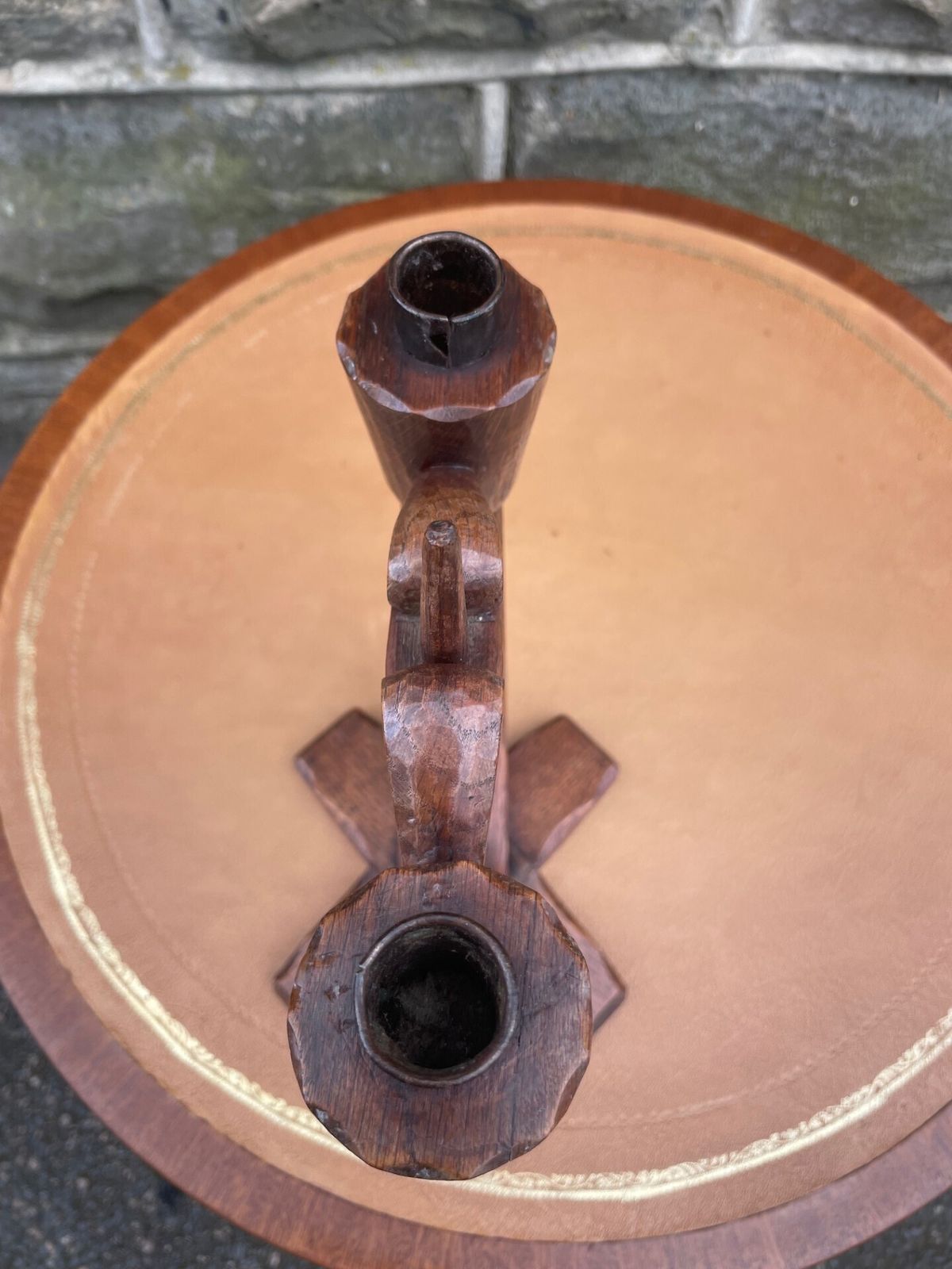 Unusual Adzed Oak Candle Stick Manner Robert Mouseman Thompson photo Home Decor