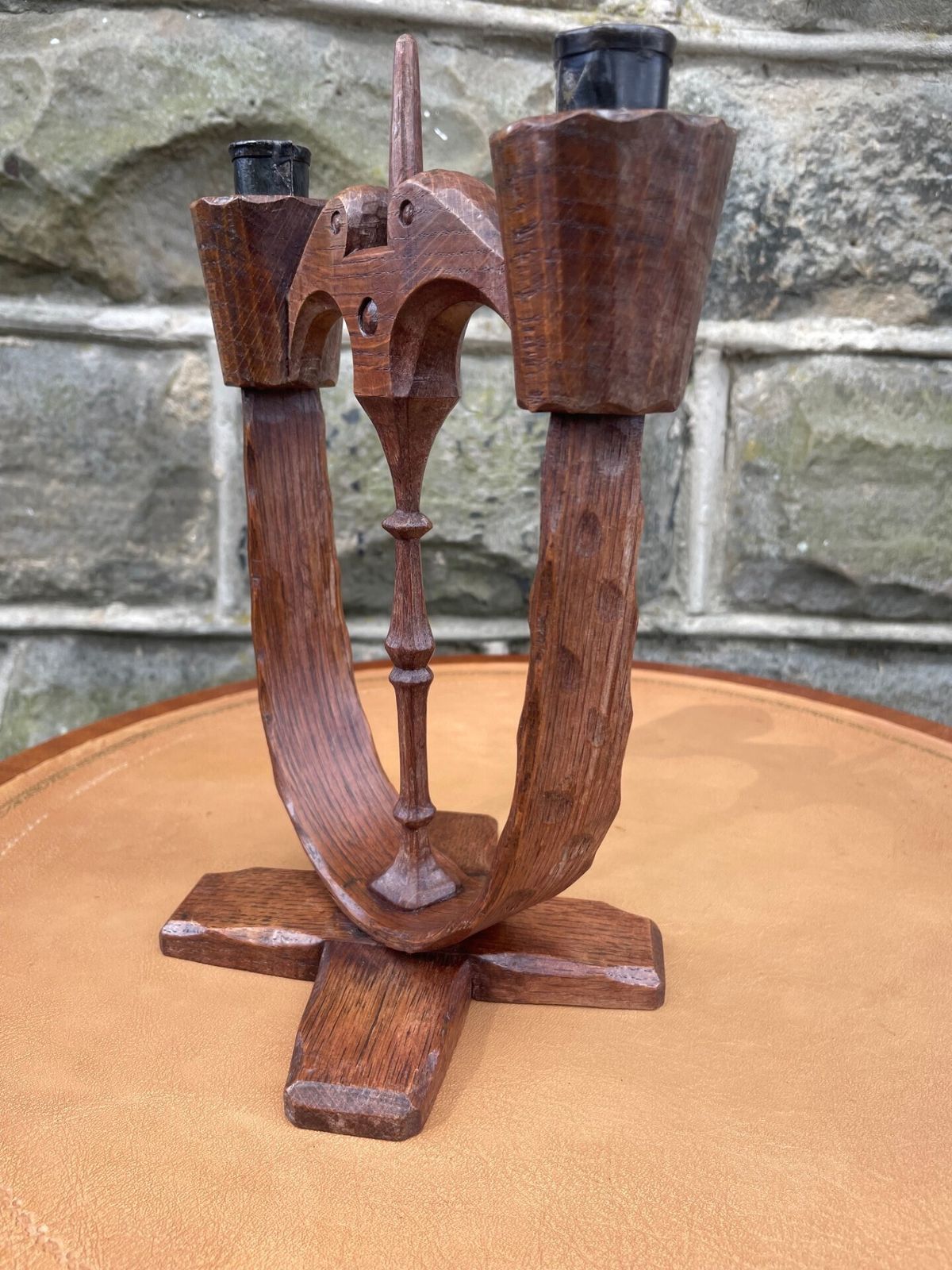 Unusual Adzed Oak Candle Stick Manner Robert Mouseman Thompson photo buy