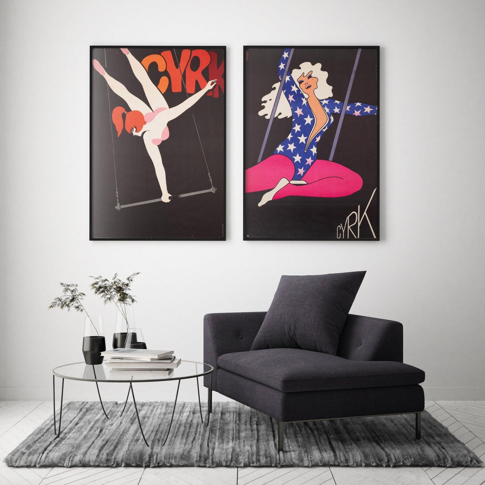 Cyrk Trapeze Girl Acrobat 1975 Polish Circus Poster, Witold Janowski photo furniture