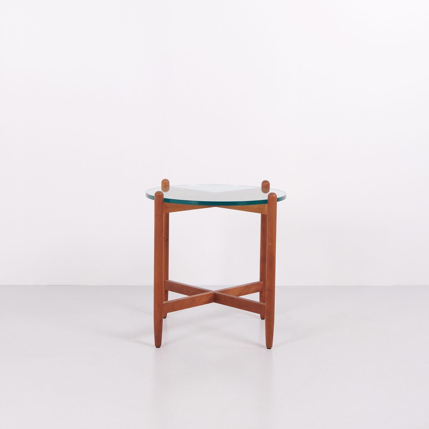Side Table With Round Glass Top In Cherry Wood, Swedish Design In The Style Of Hans Johansson, 1960s